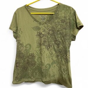 Sonoma Green Floral Short Sleeve V-Neck Tee
